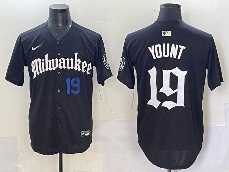Men 2025 Milwaukee Brewers #19 Yount Black Five generations Joint Name Nike MLB Jersey style 3->milwaukee brewers->MLB Jersey